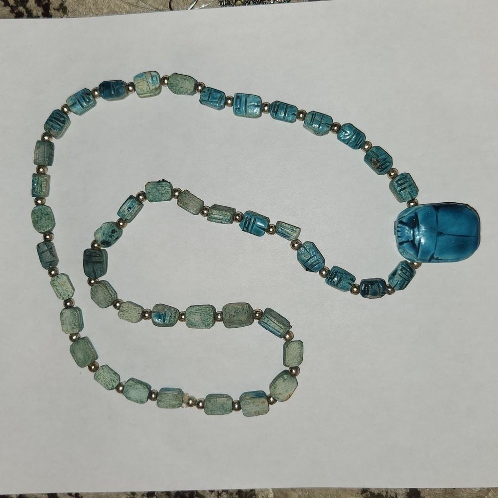 Vintage Scarab carved porcelain necklace